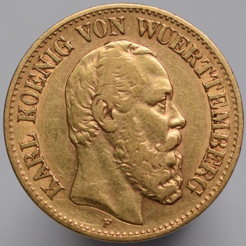 1890 Germany Württemberg Karol - 10 marks