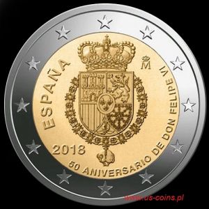 2018 Hiszpania - 50 rocznica urodzin Król Filip VI 2 euro
